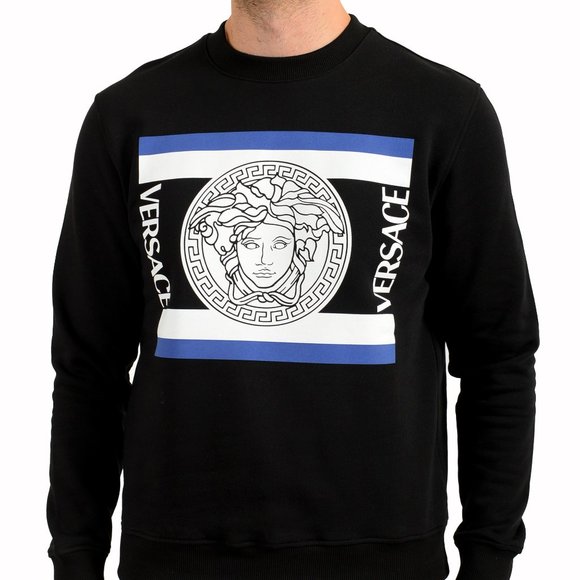 Versace Men's Black Logo Print Crewneck Sweatshirt - Picture 1 of 6